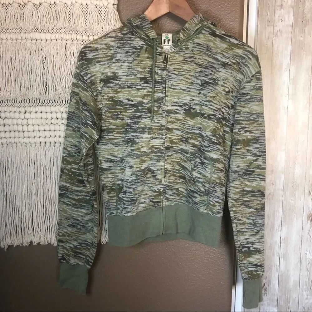 Free People Cropped Camouflage Burn Out Hoodie